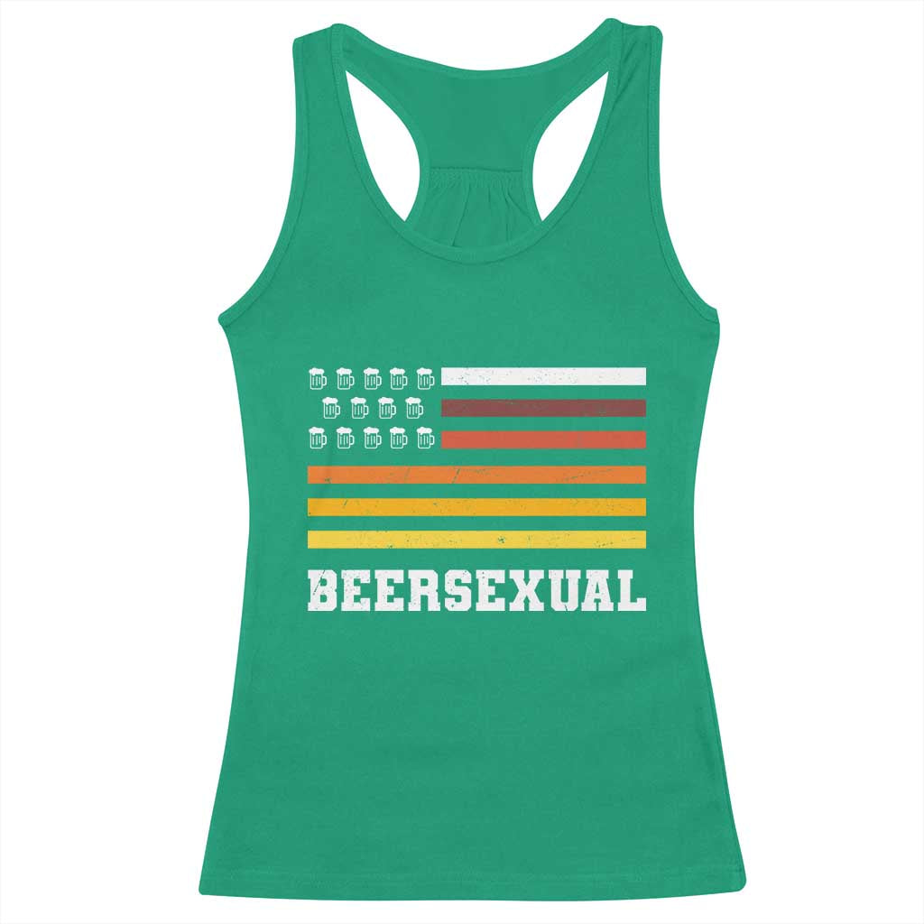 Beersexual Funny Beer Lover Graphic Racerback Tank Top Vintage American Flag Parody