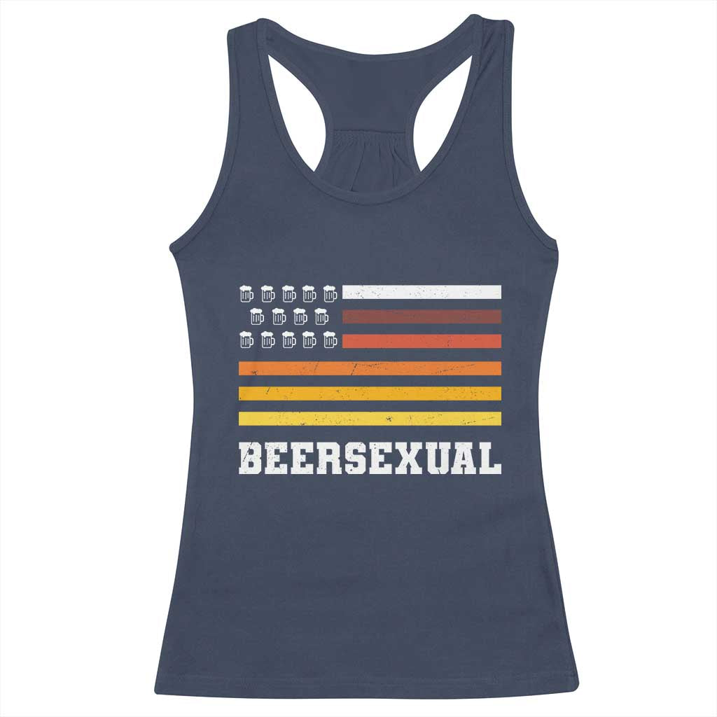 Beersexual Funny Beer Lover Graphic Racerback Tank Top Vintage American Flag Parody