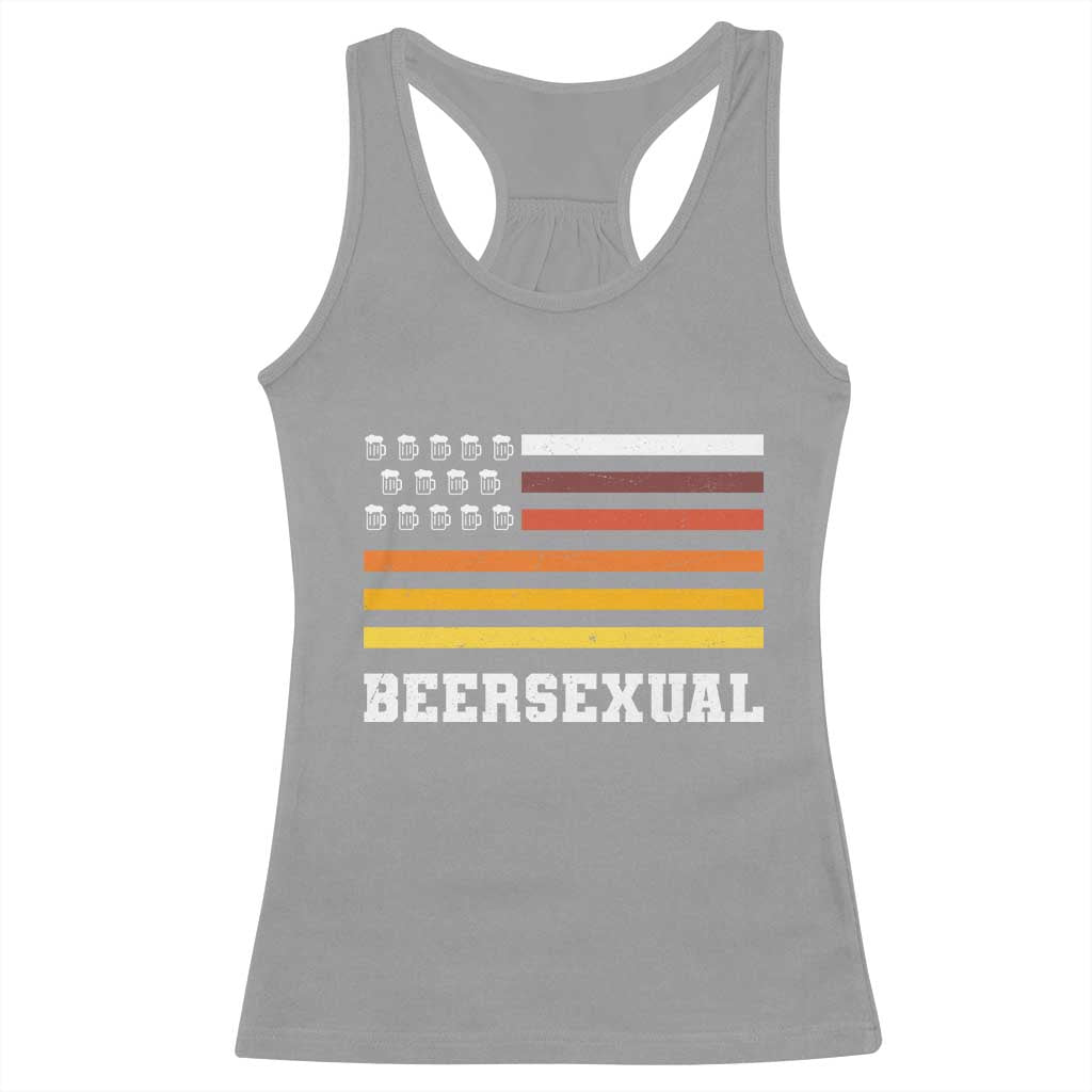 Beersexual Funny Beer Lover Graphic Racerback Tank Top Vintage American Flag Parody