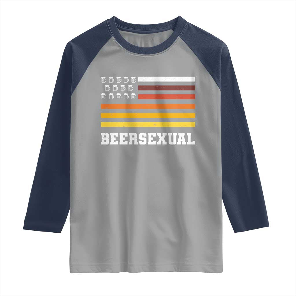 Beersexual Funny Beer Lover Graphic Raglan Shirt Vintage American Flag Parody