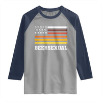 Beersexual Funny Beer Lover Graphic Raglan Shirt Vintage American Flag Parody