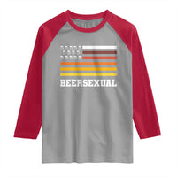 Beersexual Funny Beer Lover Graphic Raglan Shirt Vintage American Flag Parody