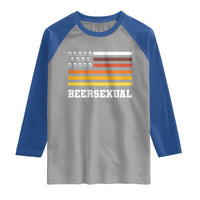 Beersexual Funny Beer Lover Graphic Raglan Shirt Vintage American Flag Parody