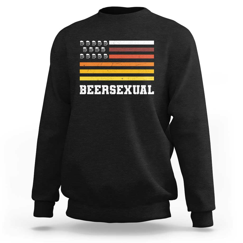 Beersexual Funny Beer Lover Graphic Sweatshirt Vintage American Flag Parody