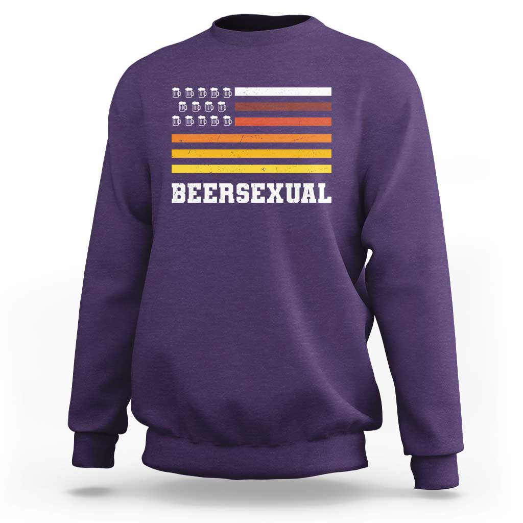 Beersexual Funny Beer Lover Graphic Sweatshirt Vintage American Flag Parody