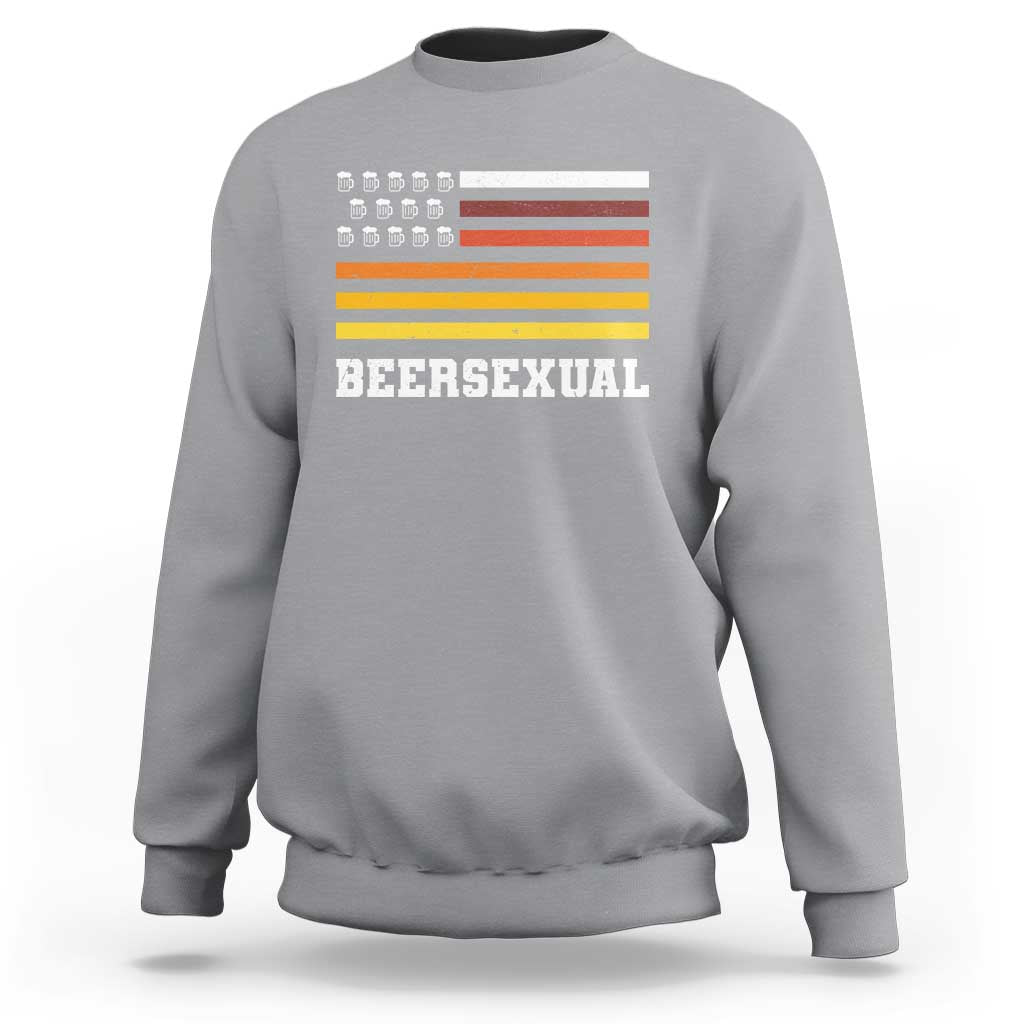 Beersexual Funny Beer Lover Graphic Sweatshirt Vintage American Flag Parody