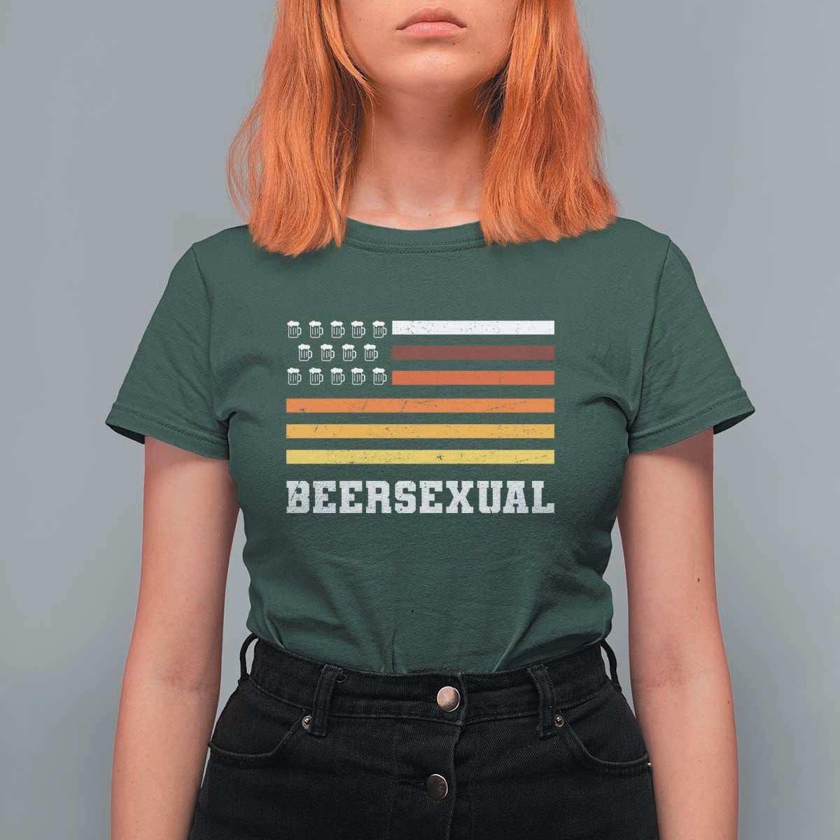 Beersexual Funny Beer Lover Graphic T Shirt For Women Vintage American Flag Parody