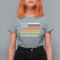 Beersexual Funny Beer Lover Graphic T Shirt For Women Vintage American Flag Parody