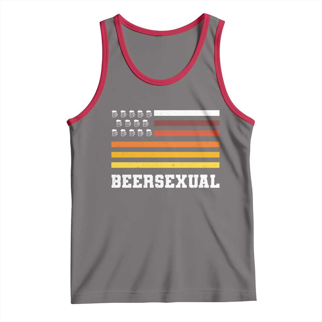 Beersexual Funny Beer Lover Graphic Tank Top Vintage American Flag Parody