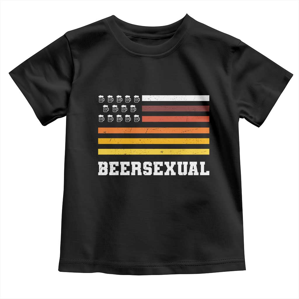 Beersexual Funny Beer Lover Graphic Toddler T Shirt Vintage American Flag Parody