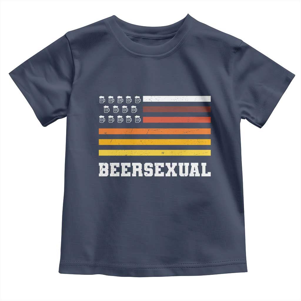 Beersexual Funny Beer Lover Graphic Toddler T Shirt Vintage American Flag Parody