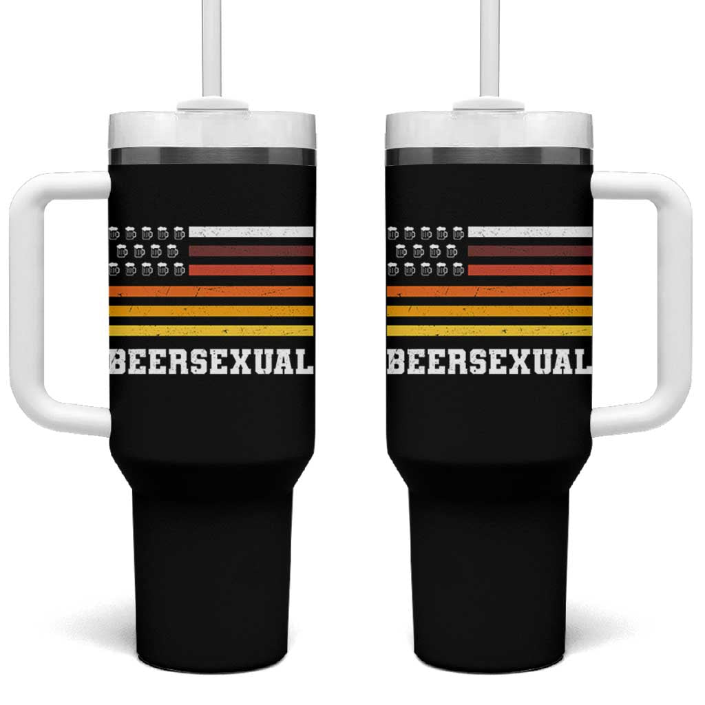 Beersexual Funny Beer Lover Graphic Tumbler With Handle Vintage American Flag Parody