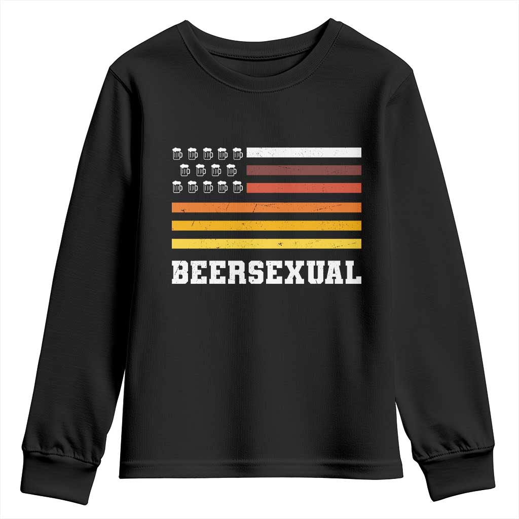 Beersexual Funny Beer Lover Graphic Youth Sweatshirt Vintage American Flag Parody