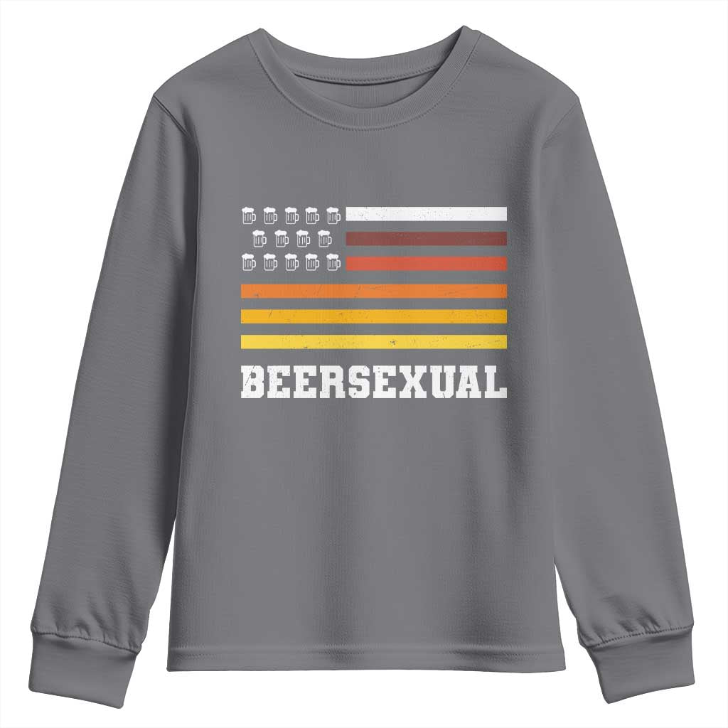 Beersexual Funny Beer Lover Graphic Youth Sweatshirt Vintage American Flag Parody