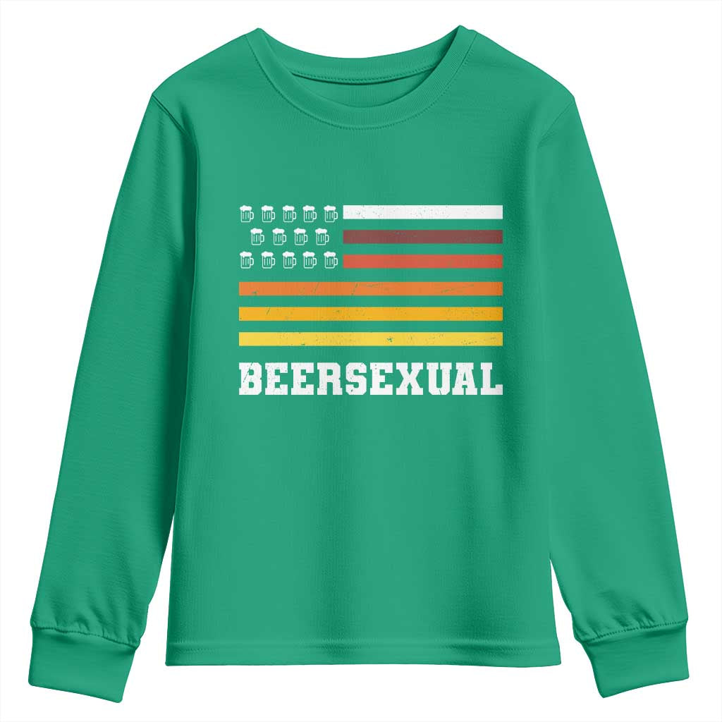 Beersexual Funny Beer Lover Graphic Youth Sweatshirt Vintage American Flag Parody