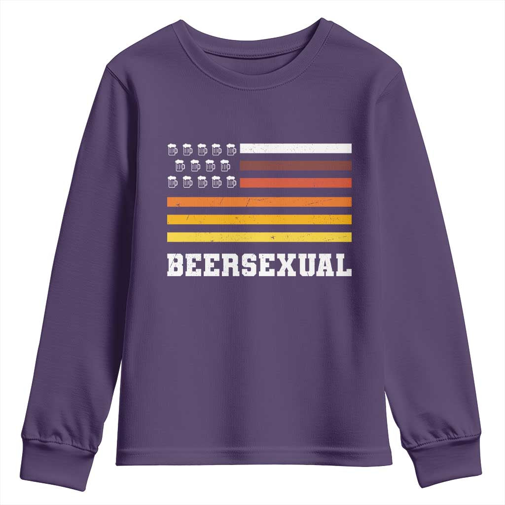 Beersexual Funny Beer Lover Graphic Youth Sweatshirt Vintage American Flag Parody