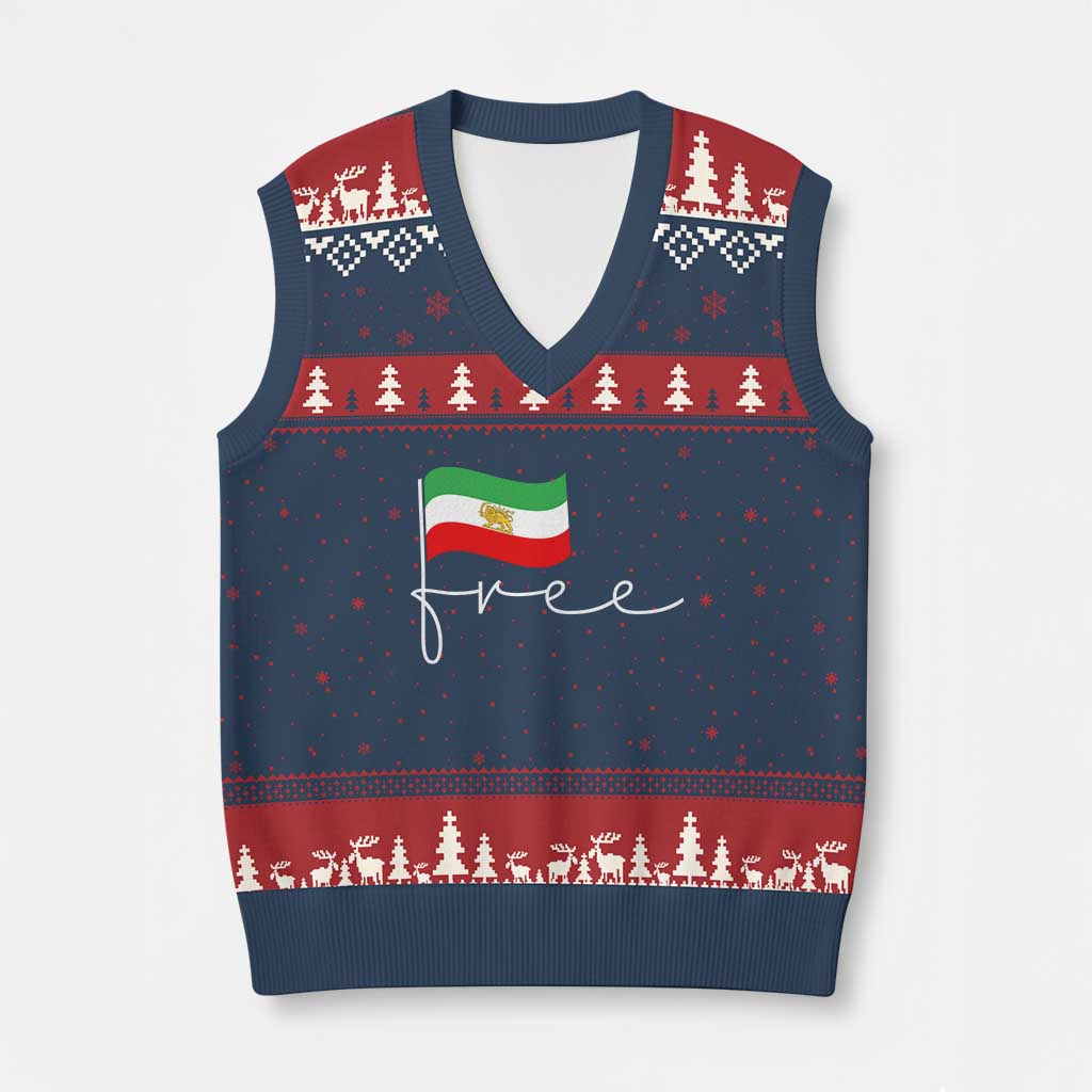 Free Iran Persian Flag V-Neck Knit Sweater Vest Iranian Freedom Supporters Revolution