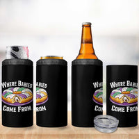 Funny Mardi Gras King Cake 4 in 1 Can Cooler Tumbler Where Babies Come From Louisiana Humor