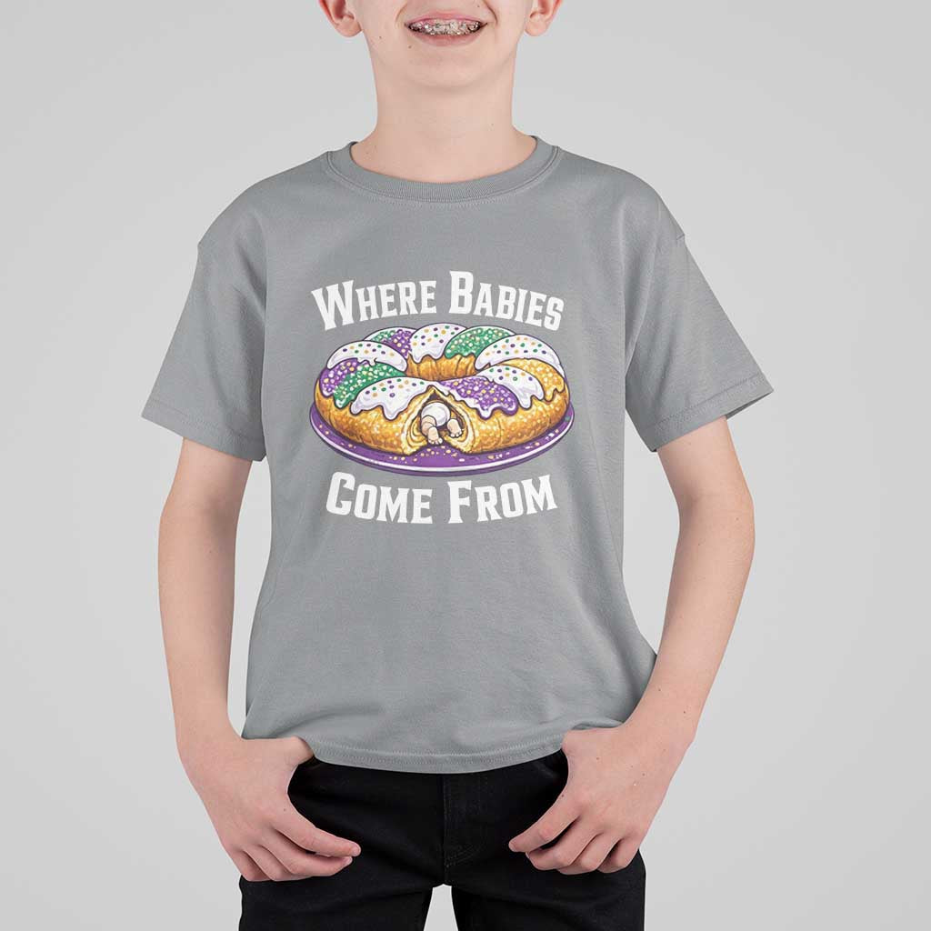 Funny Mardi Gras King Cake T Shirt For Kid Where Babies Come From Louisiana Humor