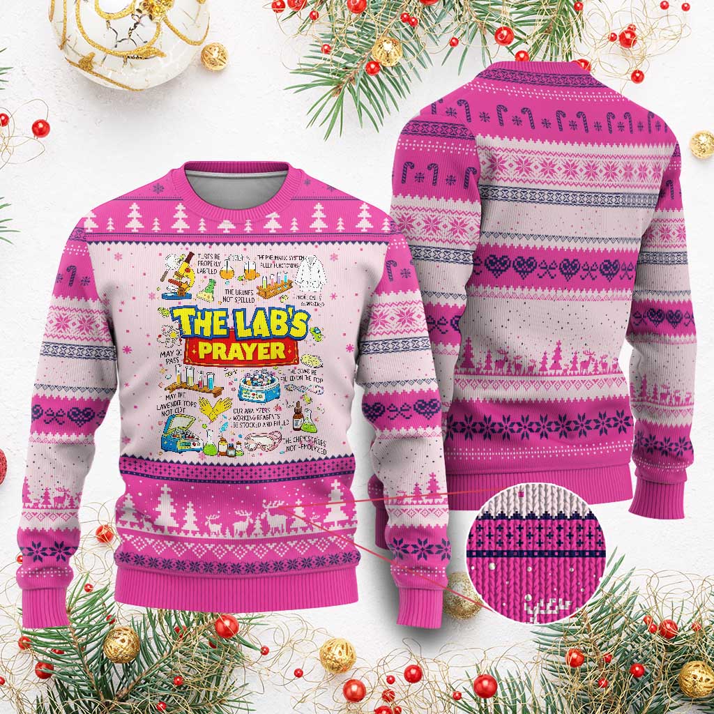 The Lab’s Prayer Funny Lab Week 2026 Ugly Christmas Sweater Medical Laboratory Scientist Humor Gift for Lab Techs