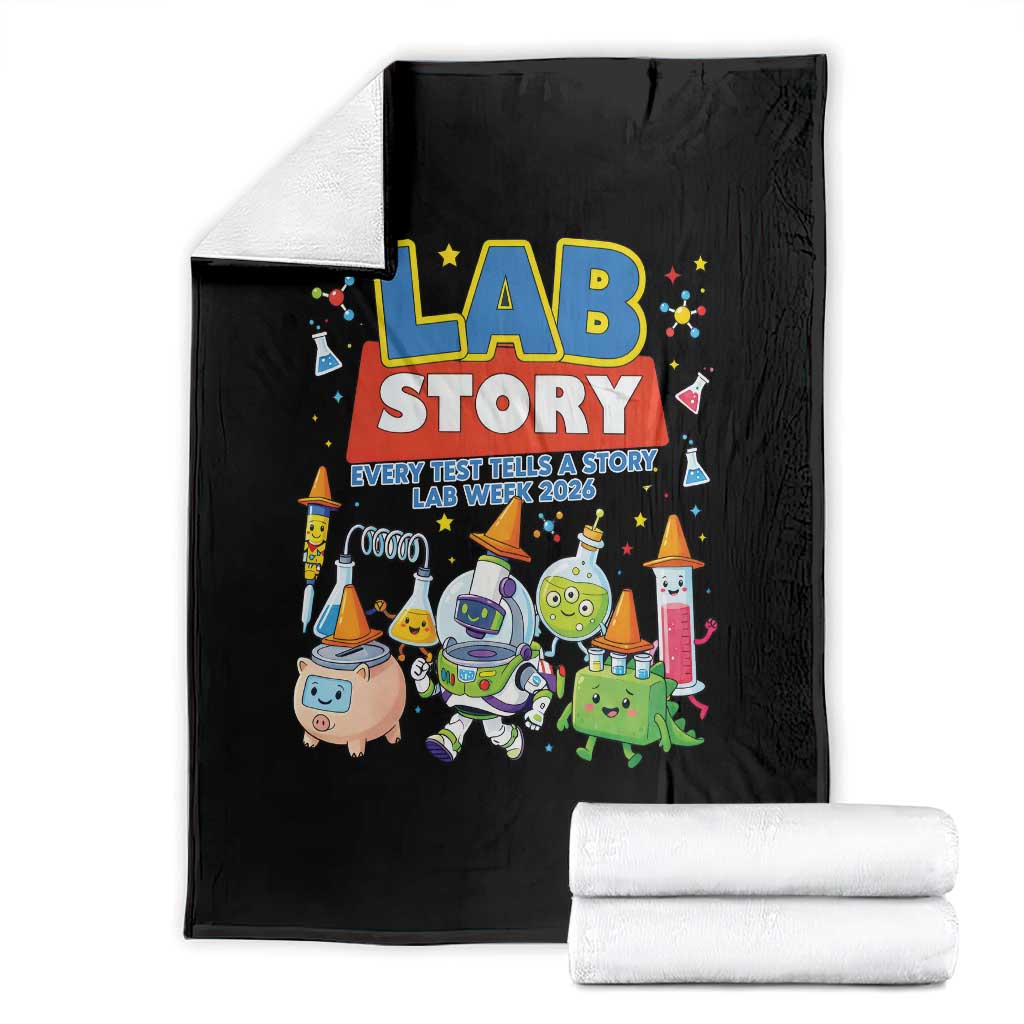 Lab Story Every Test Tells a Story Lab Week 2026 Throw Blanket Science Characters Lab Techs Medical Laboratory