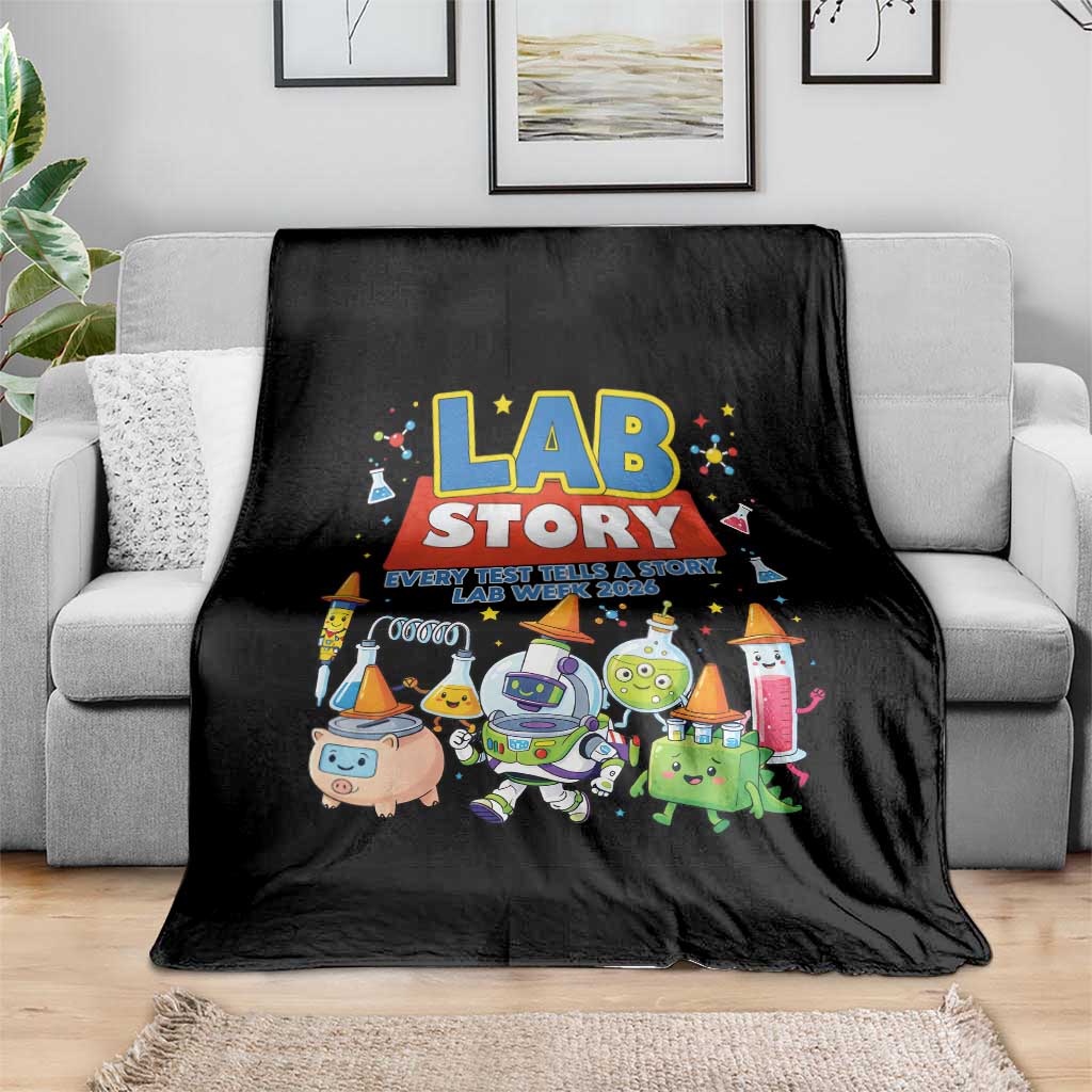 Lab Story Every Test Tells a Story Lab Week 2026 Throw Blanket Science Characters Lab Techs Medical Laboratory