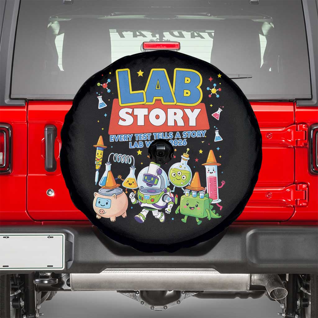 Lab Story Every Test Tells a Story Lab Week 2026 Spare Tire Cover Science Characters Lab Techs Medical Laboratory