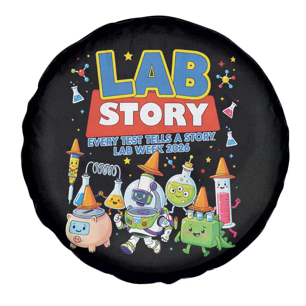 Lab Story Every Test Tells a Story Lab Week 2026 Spare Tire Cover Science Characters Lab Techs Medical Laboratory