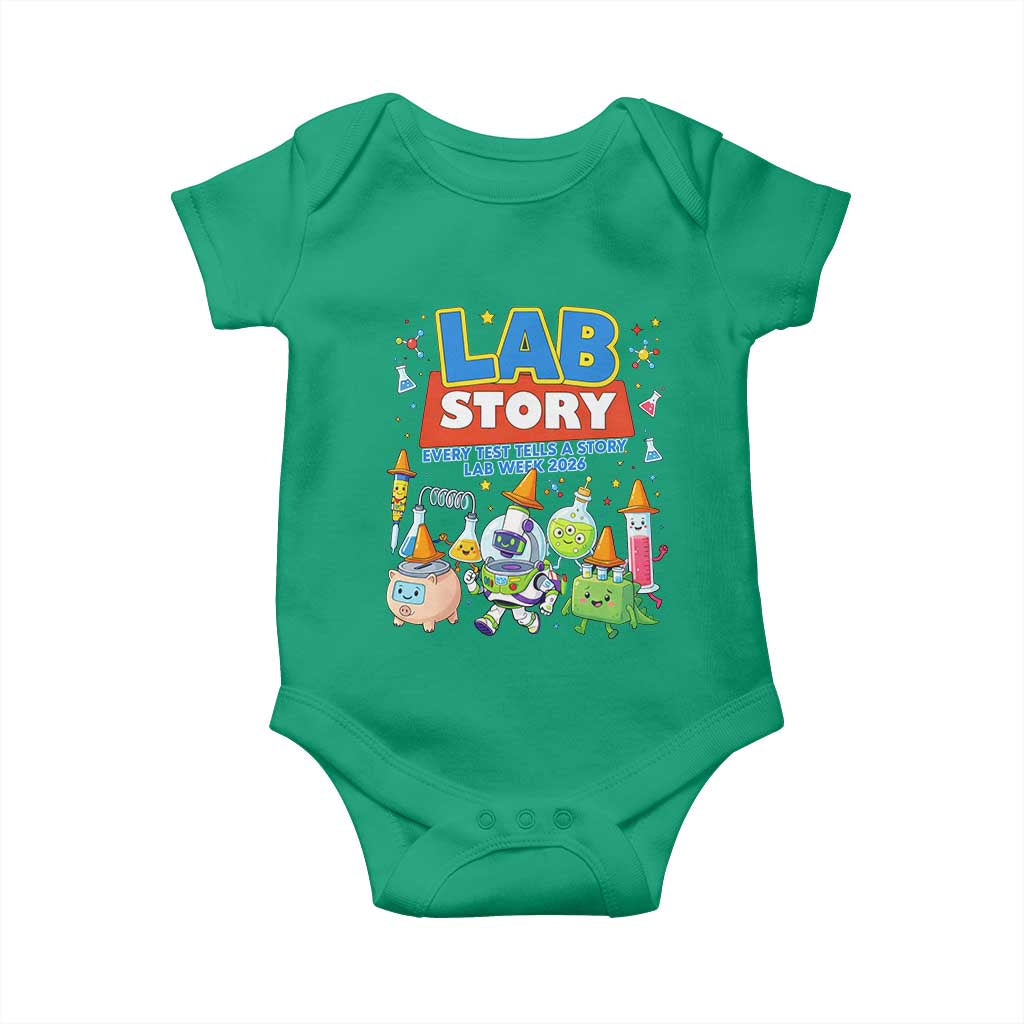 Lab Story Every Test Tells a Story Lab Week 2026 Baby Onesie Science Characters Lab Techs Medical Laboratory