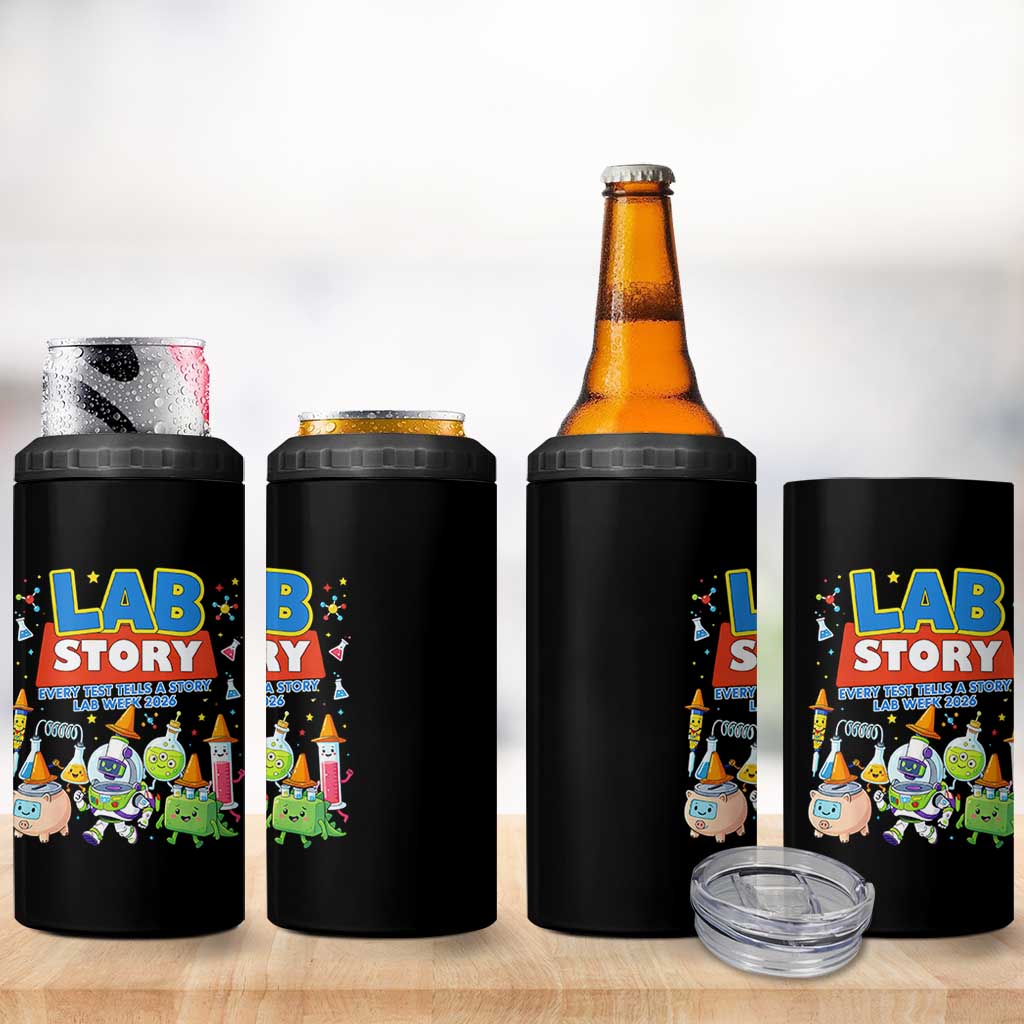 Lab Story Every Test Tells a Story Lab Week 2026 4 in 1 Can Cooler Tumbler Science Characters Lab Techs Medical Laboratory