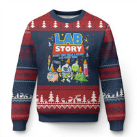 Lab Story Every Test Tells a Story Lab Week 2026 Ugly Christmas Sweater Science Characters Lab Techs Medical Laboratory