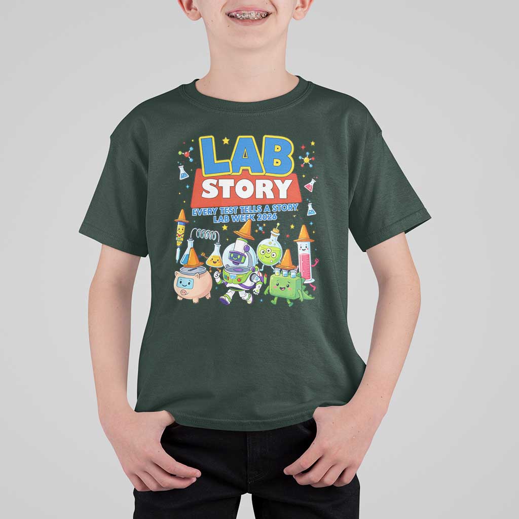 Lab Story Every Test Tells a Story Lab Week 2026 T Shirt For Kid Science Characters Lab Techs Medical Laboratory