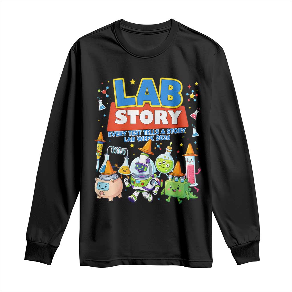 Lab Story Every Test Tells a Story Lab Week 2026 Long Sleeve Shirt Science Characters Lab Techs Medical Laboratory