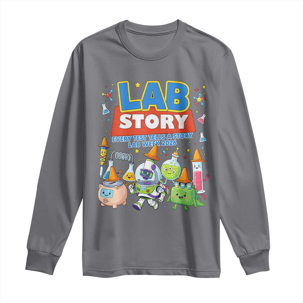 Lab Story Every Test Tells a Story Lab Week 2026 Long Sleeve Shirt Science Characters Lab Techs Medical Laboratory