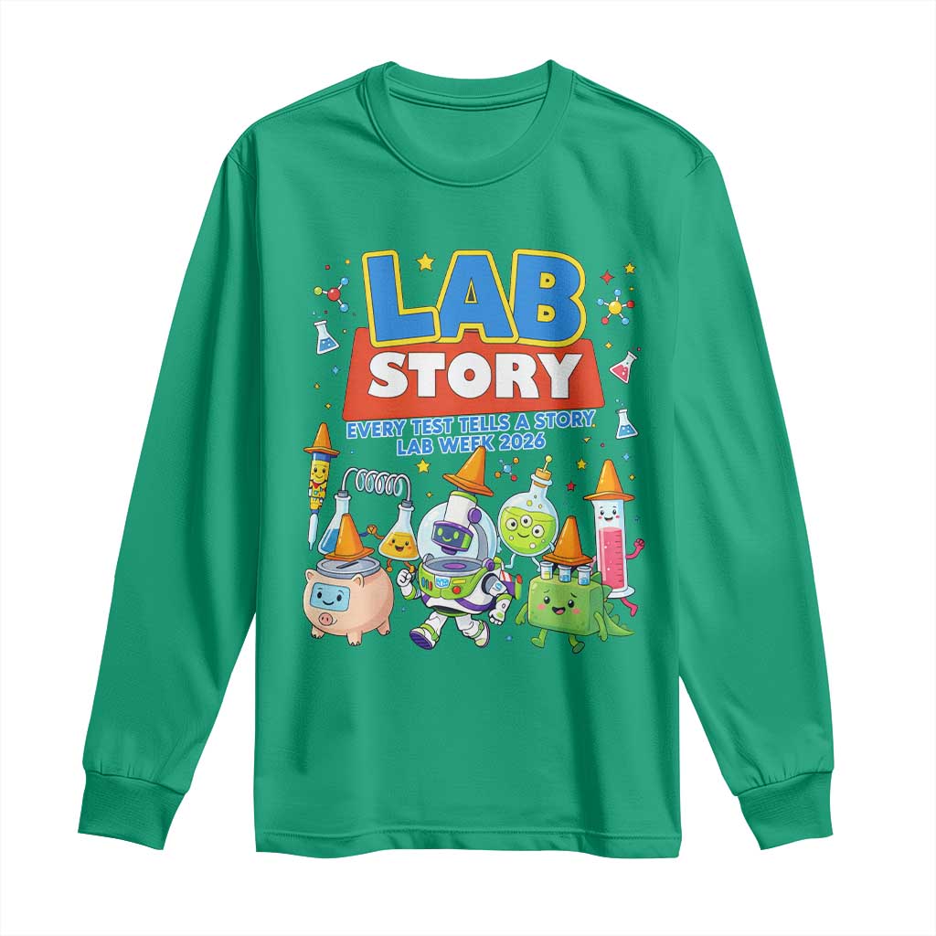 Lab Story Every Test Tells a Story Lab Week 2026 Long Sleeve Shirt Science Characters Lab Techs Medical Laboratory
