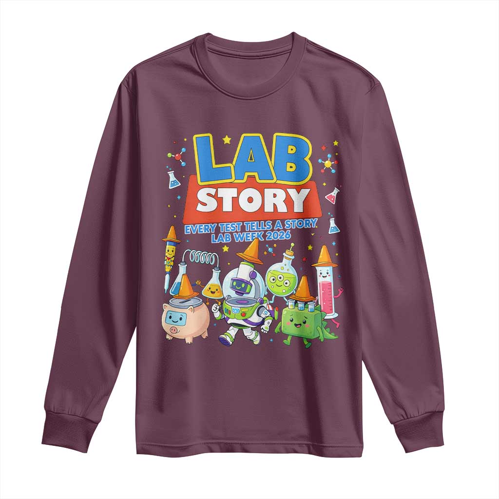 Lab Story Every Test Tells a Story Lab Week 2026 Long Sleeve Shirt Science Characters Lab Techs Medical Laboratory