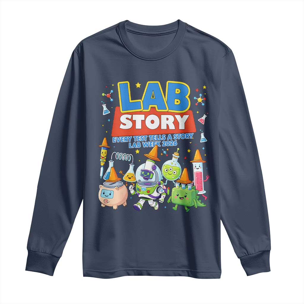 Lab Story Every Test Tells a Story Lab Week 2026 Long Sleeve Shirt Science Characters Lab Techs Medical Laboratory