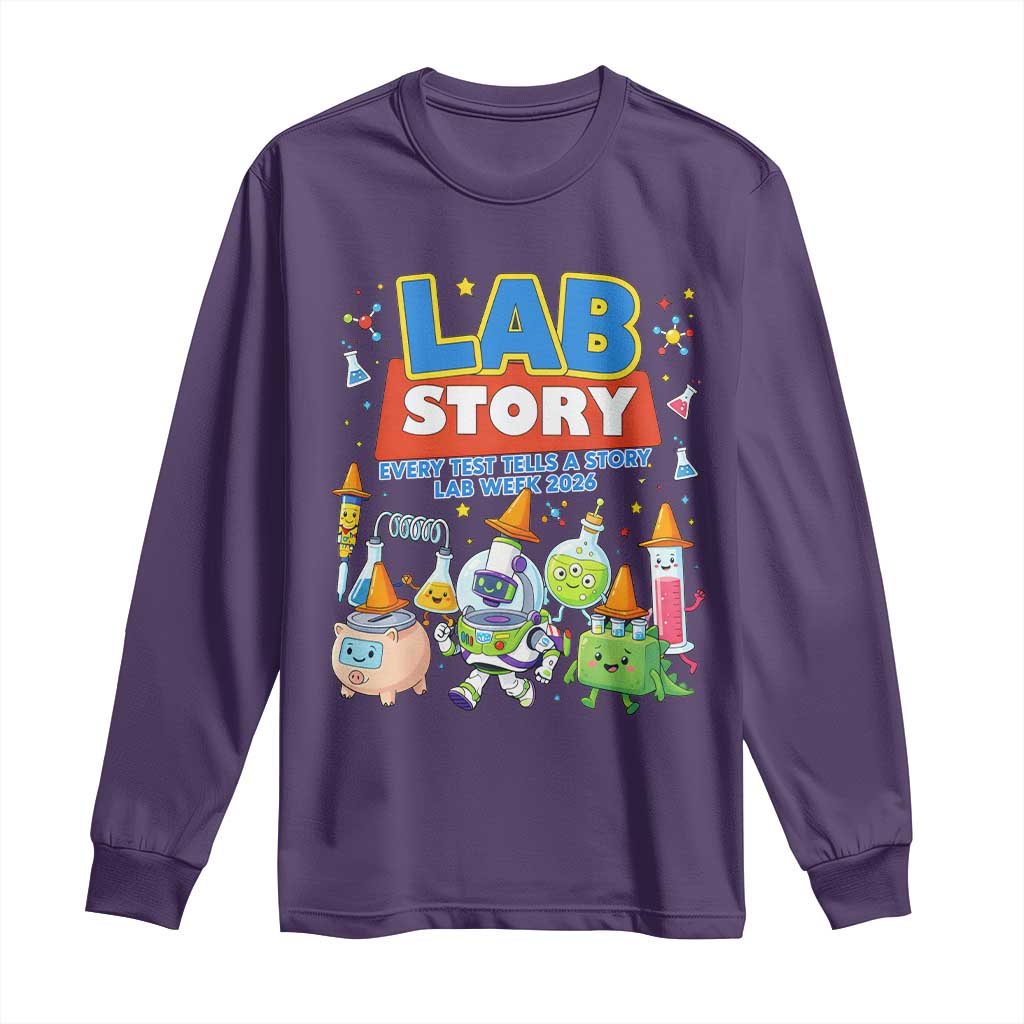 Lab Story Every Test Tells a Story Lab Week 2026 Long Sleeve Shirt Science Characters Lab Techs Medical Laboratory
