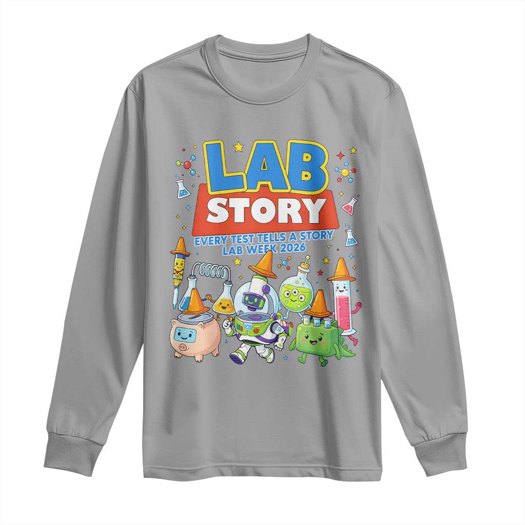 Lab Story Every Test Tells a Story Lab Week 2026 Long Sleeve Shirt Science Characters Lab Techs Medical Laboratory
