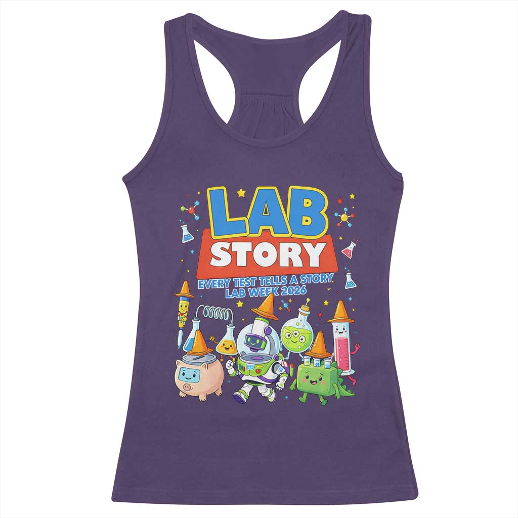 Lab Story Every Test Tells a Story Lab Week 2026 Racerback Tank Top Science Characters Lab Techs Medical Laboratory