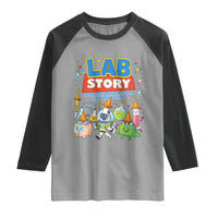 Lab Story Every Test Tells a Story Lab Week 2026 Raglan Shirt Science Characters Lab Techs Medical Laboratory