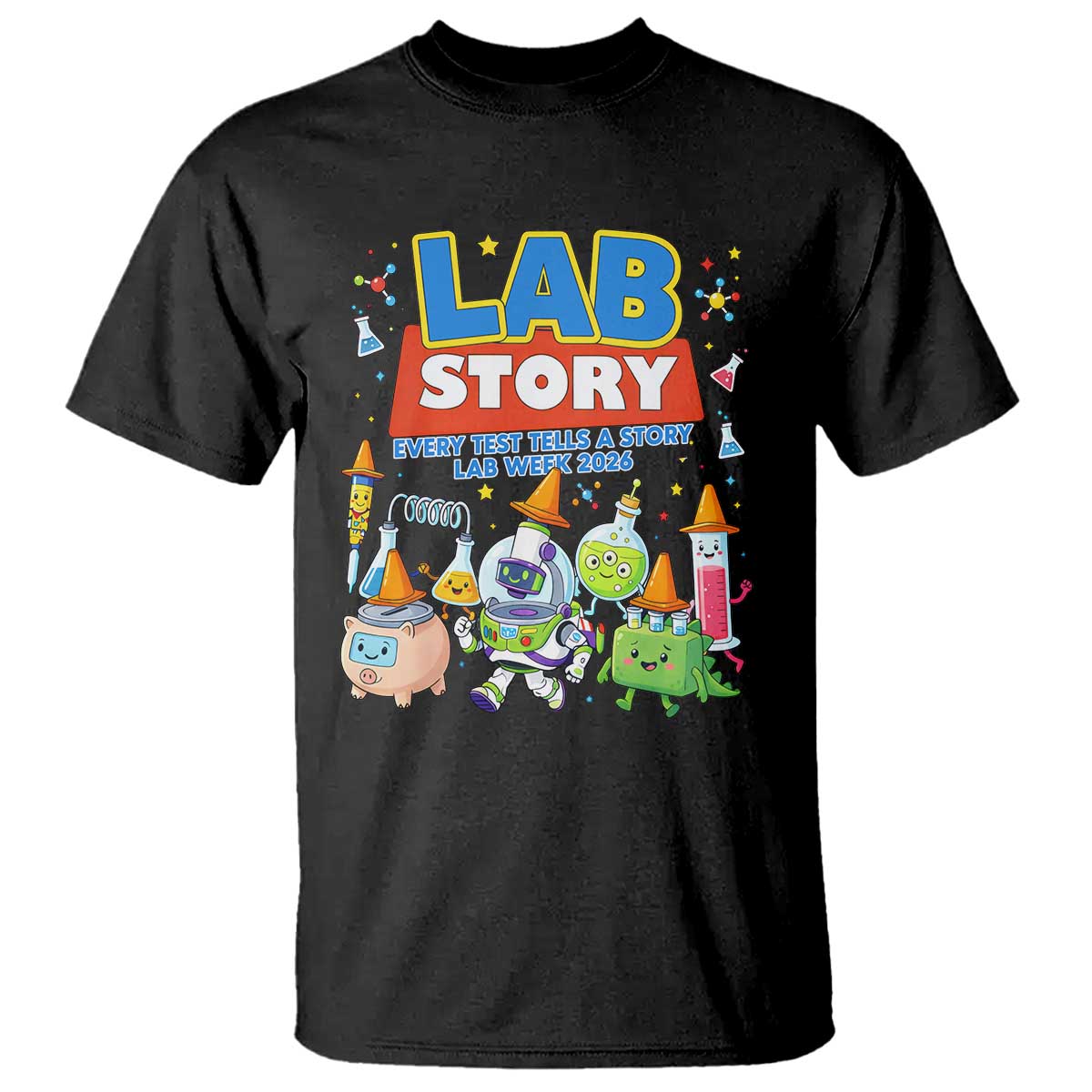 Lab Story Every Test Tells a Story Lab Week 2026 T Shirt Science Characters Lab Techs Medical Laboratory