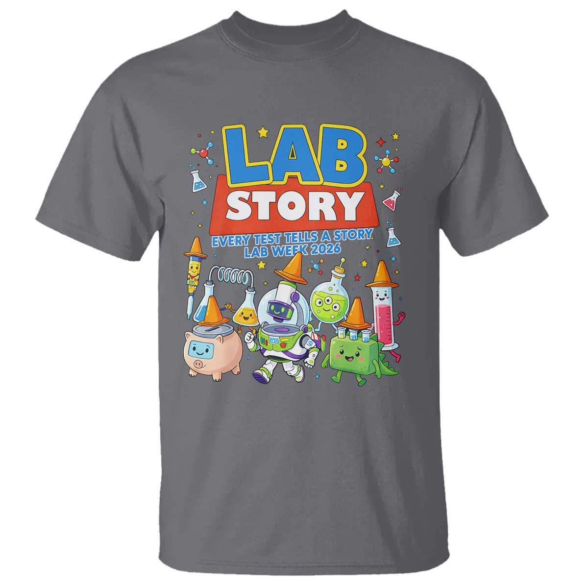 Lab Story Every Test Tells a Story Lab Week 2026 T Shirt Science Characters Lab Techs Medical Laboratory