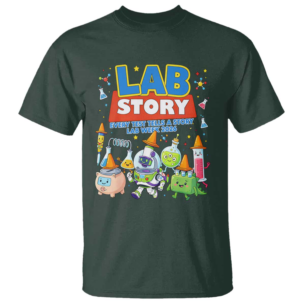 Lab Story Every Test Tells a Story Lab Week 2026 T Shirt Science Characters Lab Techs Medical Laboratory