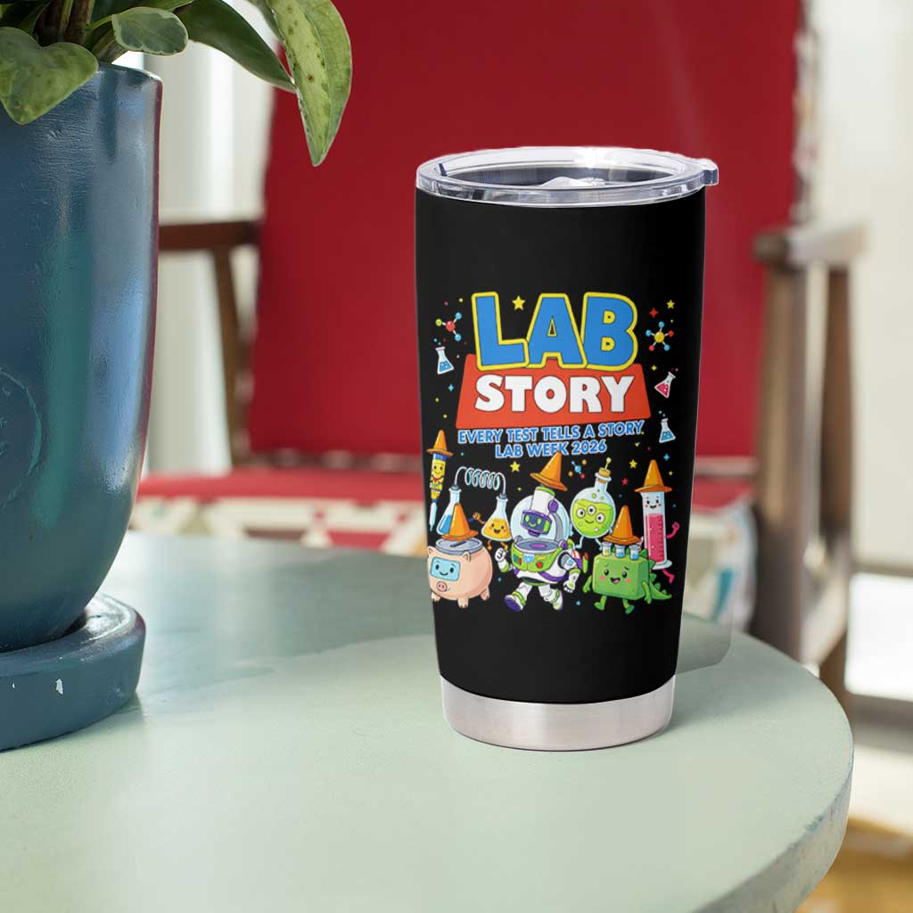 Lab Story Every Test Tells a Story Lab Week 2026 Tumbler Cup Science Characters Lab Techs Medical Laboratory