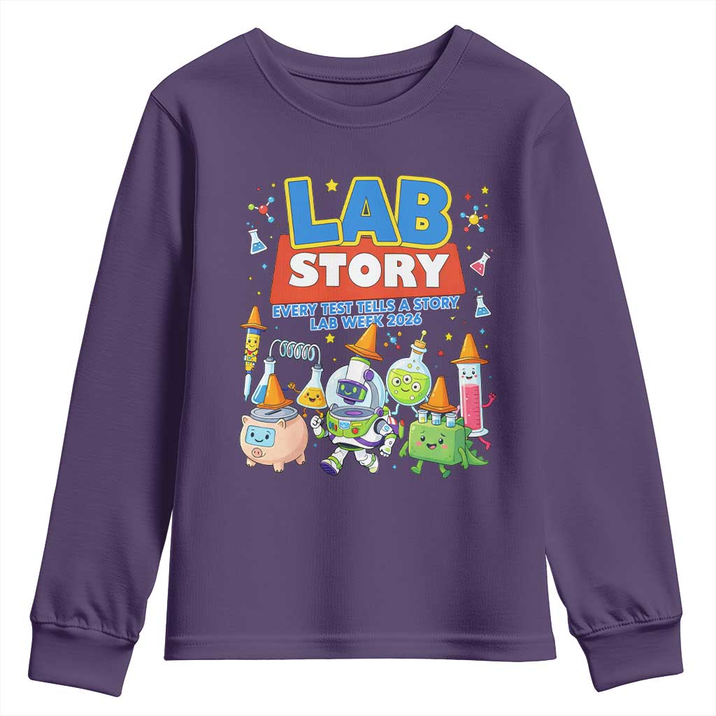 Lab Story Every Test Tells a Story Lab Week 2026 Youth Sweatshirt Science Characters Lab Techs Medical Laboratory