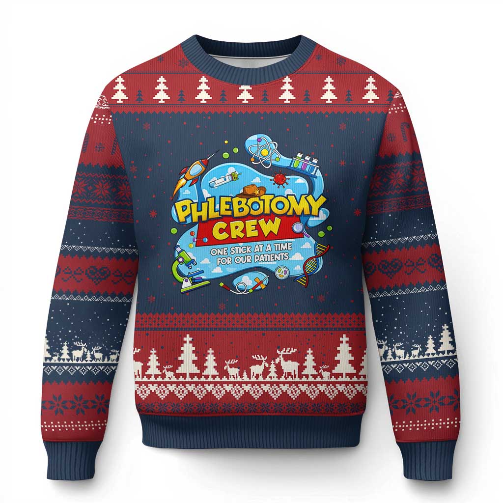 Phlebotomy Crew Lab Week 2026 Ugly Christmas Sweater One Stick At A Time Funny Phlebotomist Healthcare Lab