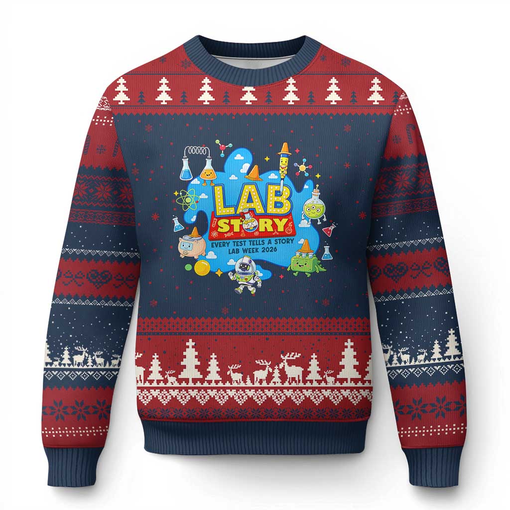 Lab Story Lab Week 2026 Celebration Ugly Christmas Sweater Every Test Tells a Story Medical Lab Tech Appreciation Gift