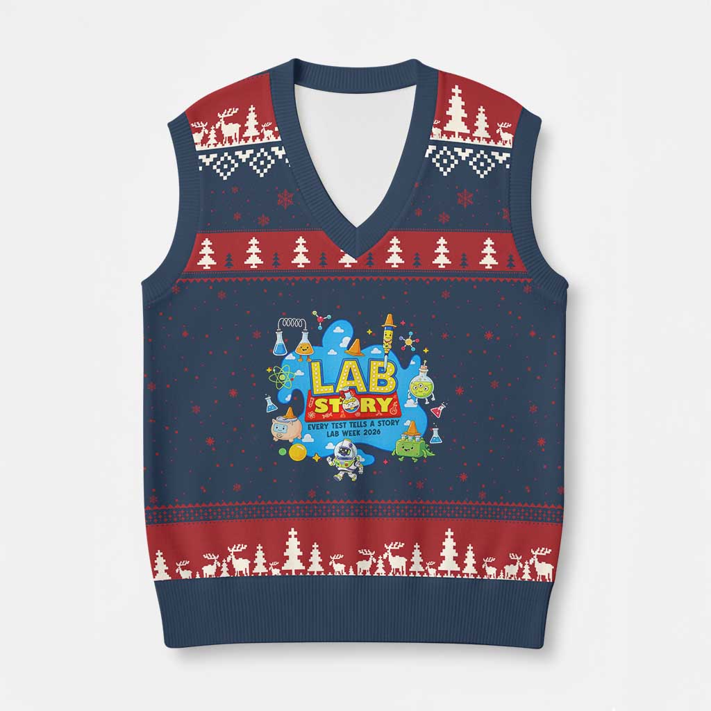 Lab Story Lab Week 2026 Celebration V-Neck Knit Sweater Vest Every Test Tells a Story Medical Lab Tech Appreciation Gift