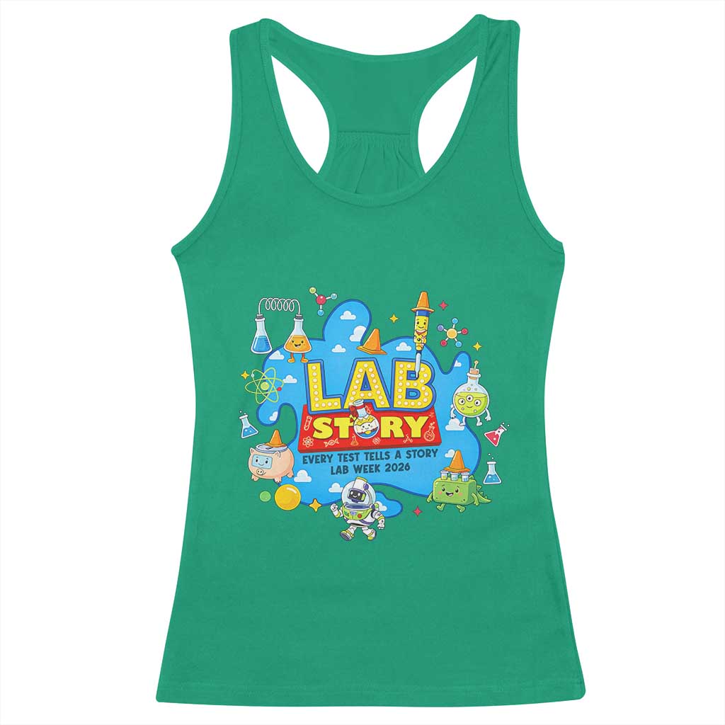 Lab Story Lab Week 2026 Celebration Racerback Tank Top Every Test Tells a Story Medical Lab Tech Appreciation Gift